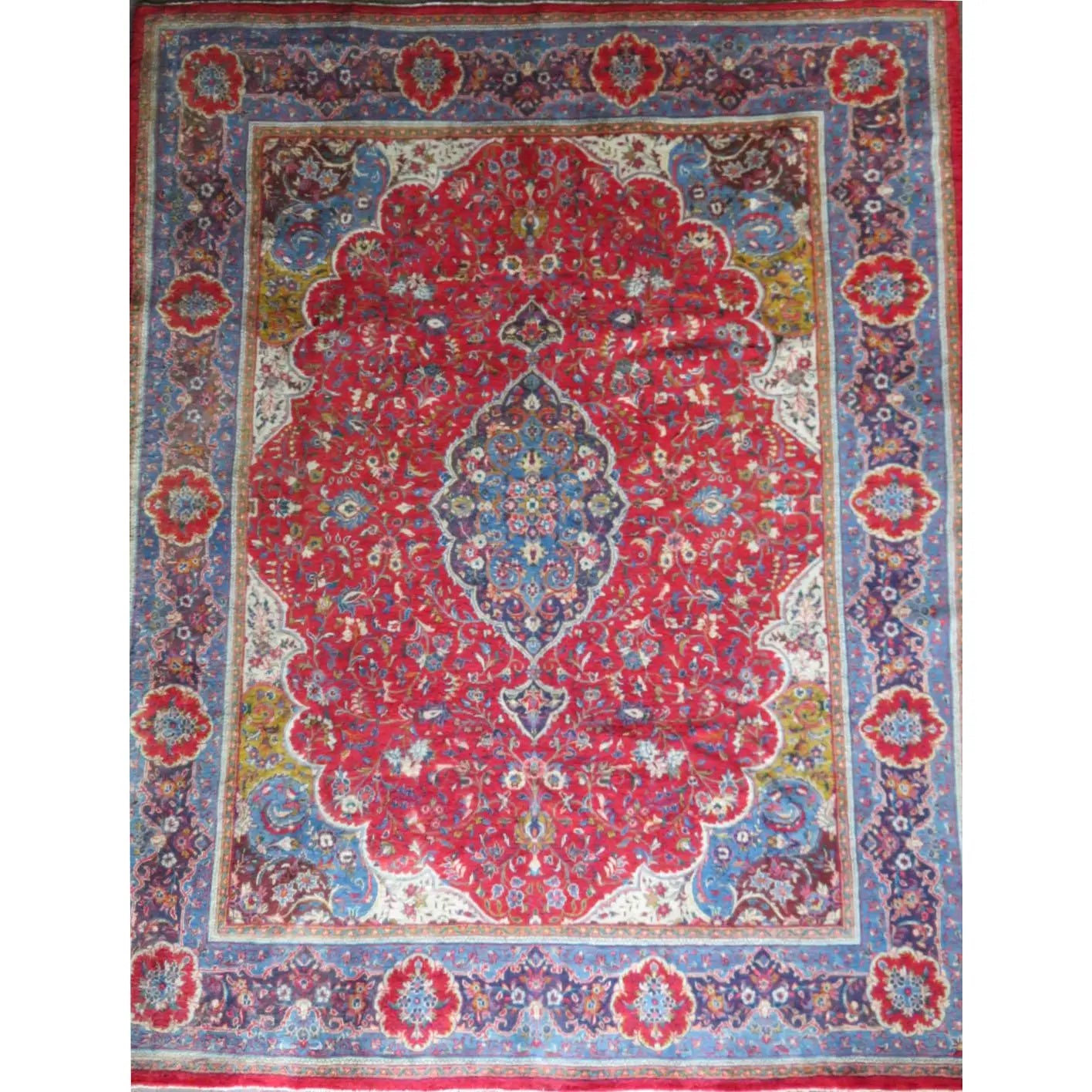 One Of The Kind Hand-Knotted Persian Wool Rug _ Luxurious Vintage Design, 12'5" X 9'9", Artisan Crafted